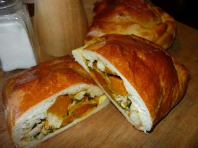 Roasted Pumpkin, Chicken and Feta Calzone